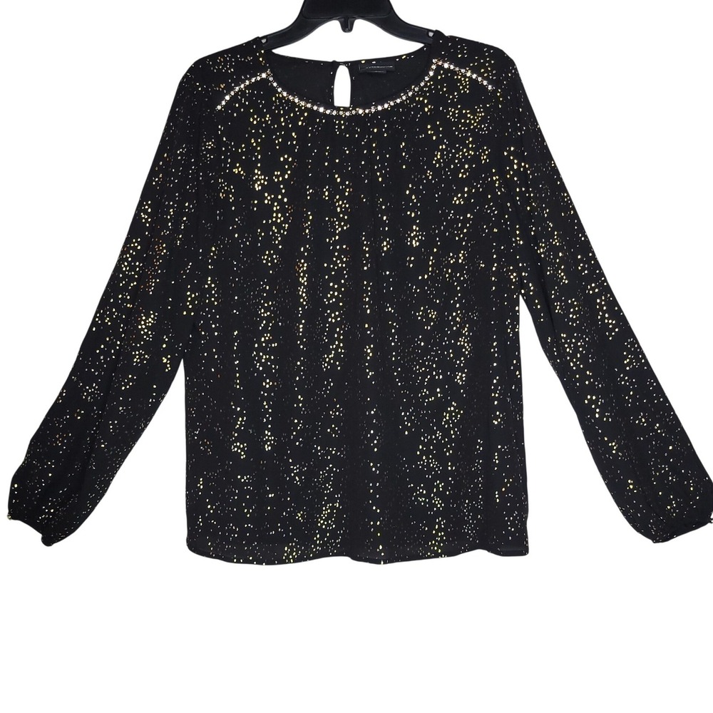 Liz Claiborne Career Black‎ Long Sleeve Gold Sparkle/Bling Blouse